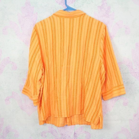 CJ Banks 1X Orange Embroidered Stripe Cotton Button Down Shirt Top Blouse Plus - Picture 2 of 3